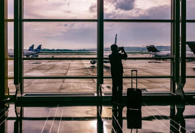 A view out the windows at a Logan Airport terminal